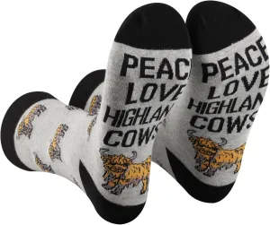PXTIDY 1 Pair Peace Love Highland Cow Socks - Scottish Highland Cow Socks Gift