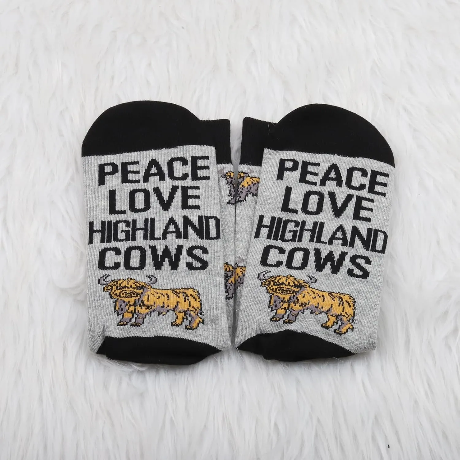 PXTIDY 1 Pair Peace Love Highland Cow Socks - Scottish Highland Cow Socks Gift