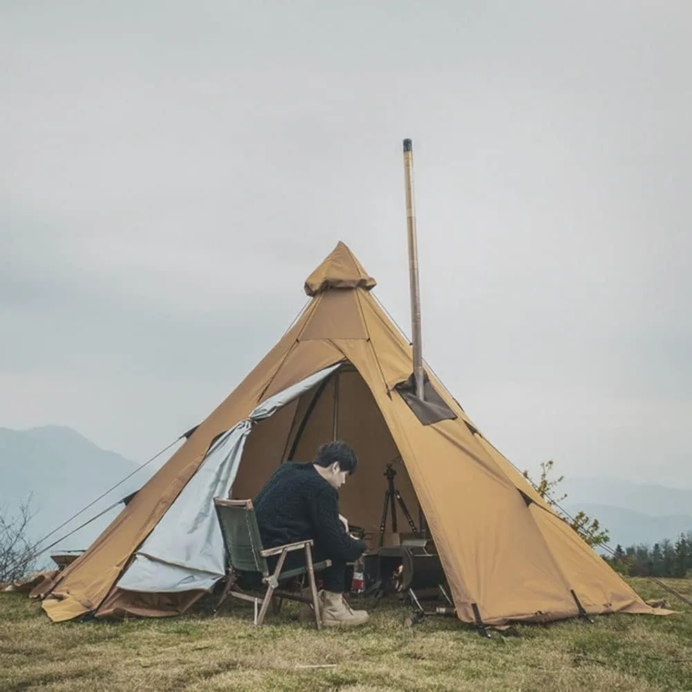 Pyramid Tent Multi-Person Family Glamping Waterproof Double Layers Teepee Tent with Stove Hole