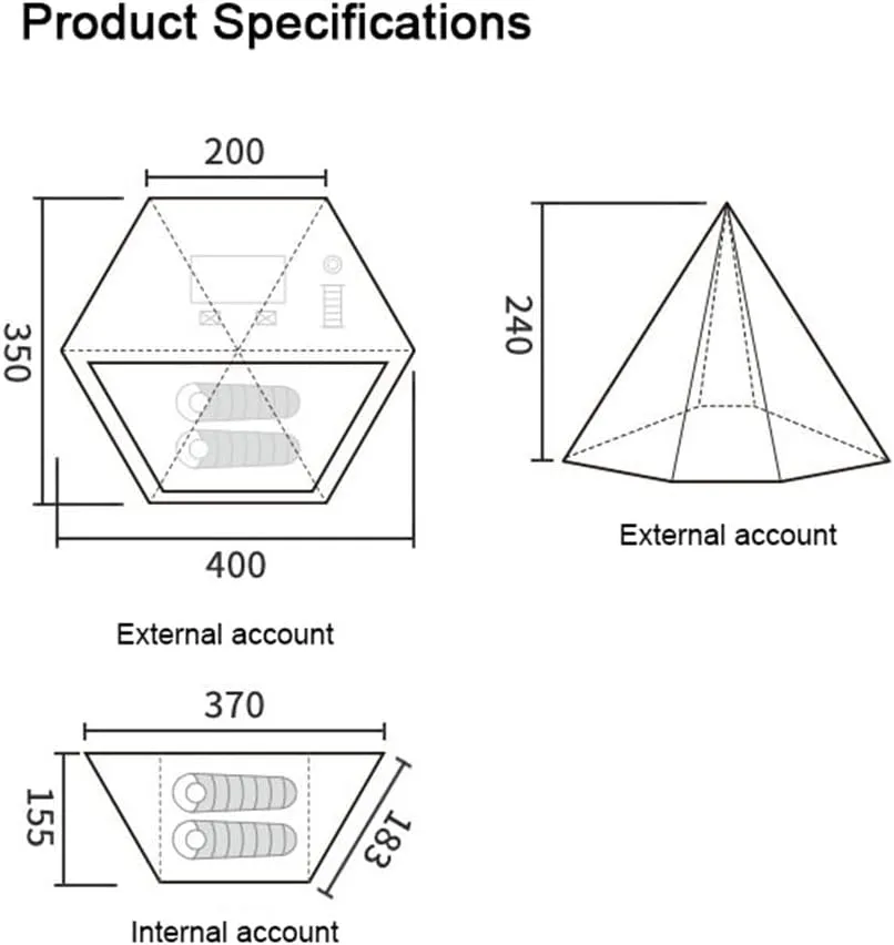 Pyramid Tent Multi-Person Family Glamping Waterproof Double Layers Teepee Tent with Stove Hole