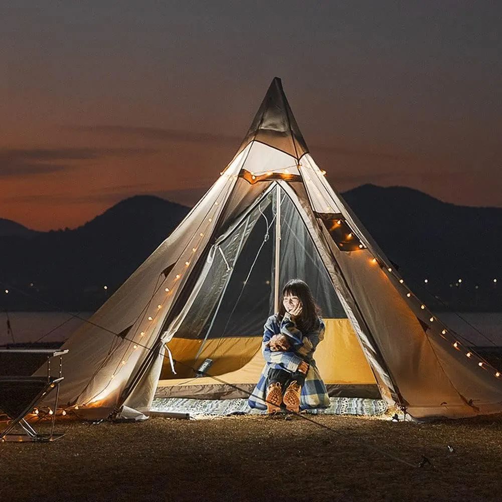 Pyramid Tent Multi-Person Family Glamping Waterproof Double Layers Teepee Tent with Stove Hole