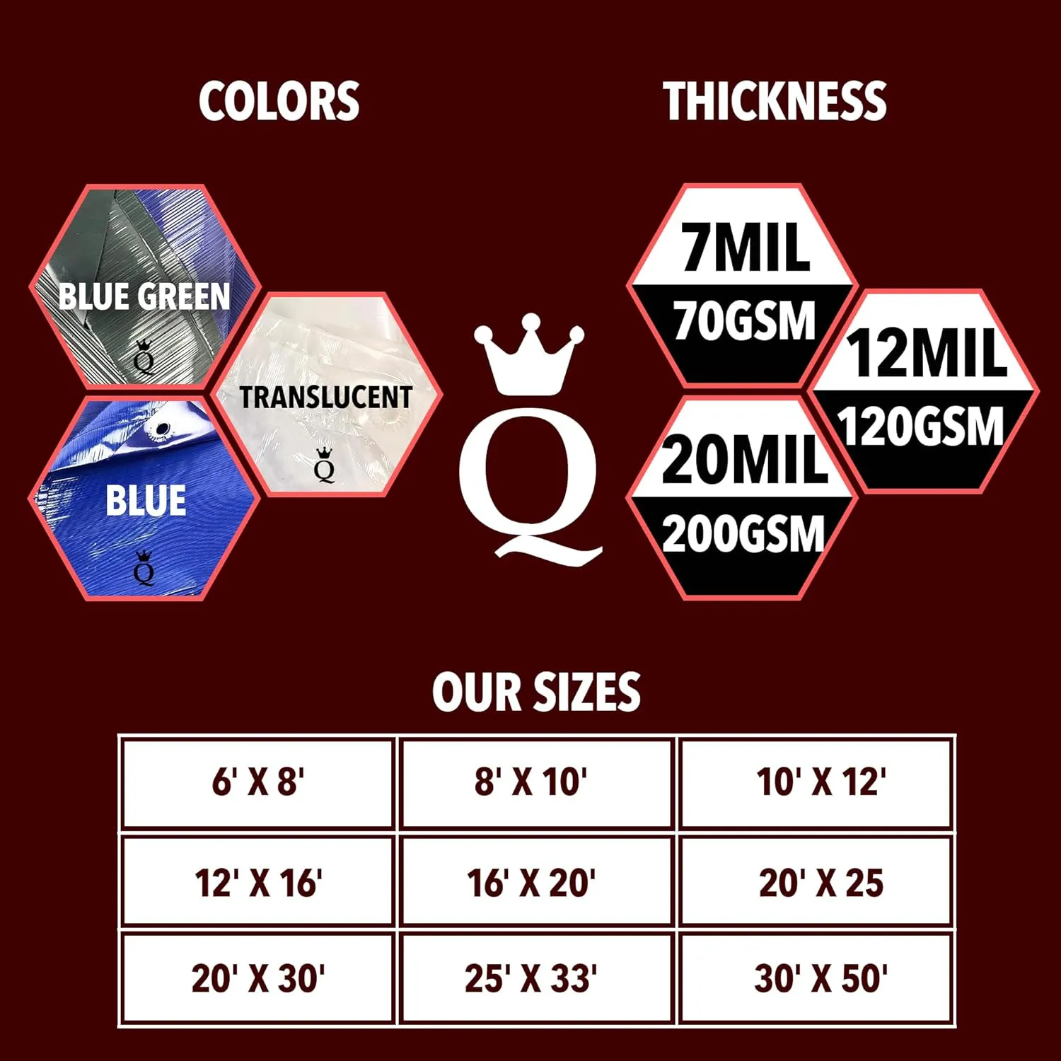 QUEEN OF TARPS | 10x12 Super Heavy Duty Tarp Waterproof, 200 GSM is 20 MIL, UV/Tear Resistant Tarp, Camping, Outdoor Furniture, Car, Tents, Painting, Firewood Protection | 10x12, Super Duty