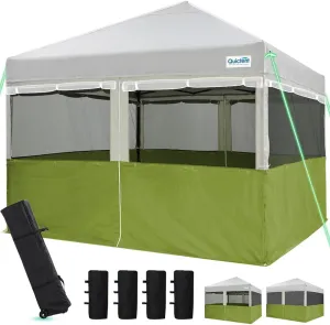 Quictent 10'x10' Pop up Canopy Tent with Sidewalls, 2 in 1 Screened Canopy with Roll-up Mesh Window Sidewalls, One Person Set up Canopy for Camping, Backyard and Outdoor Events (Green, 10'x10')