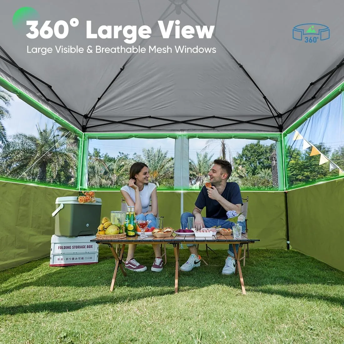 Quictent 10'x10' Pop up Canopy Tent with Sidewalls, 2 in 1 Screened Canopy with Roll-up Mesh Window Sidewalls, One Person Set up Canopy for Camping, Backyard and Outdoor Events (Green, 10'x10')
