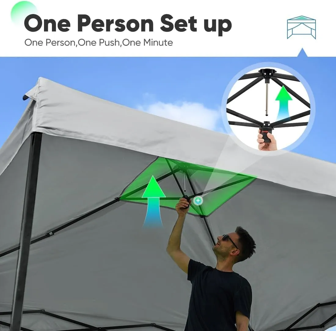 Quictent 10'x10' Pop up Canopy Tent with Sidewalls, 2 in 1 Screened Canopy with Roll-up Mesh Window Sidewalls, One Person Set up Canopy for Camping, Backyard and Outdoor Events (Green, 10'x10')