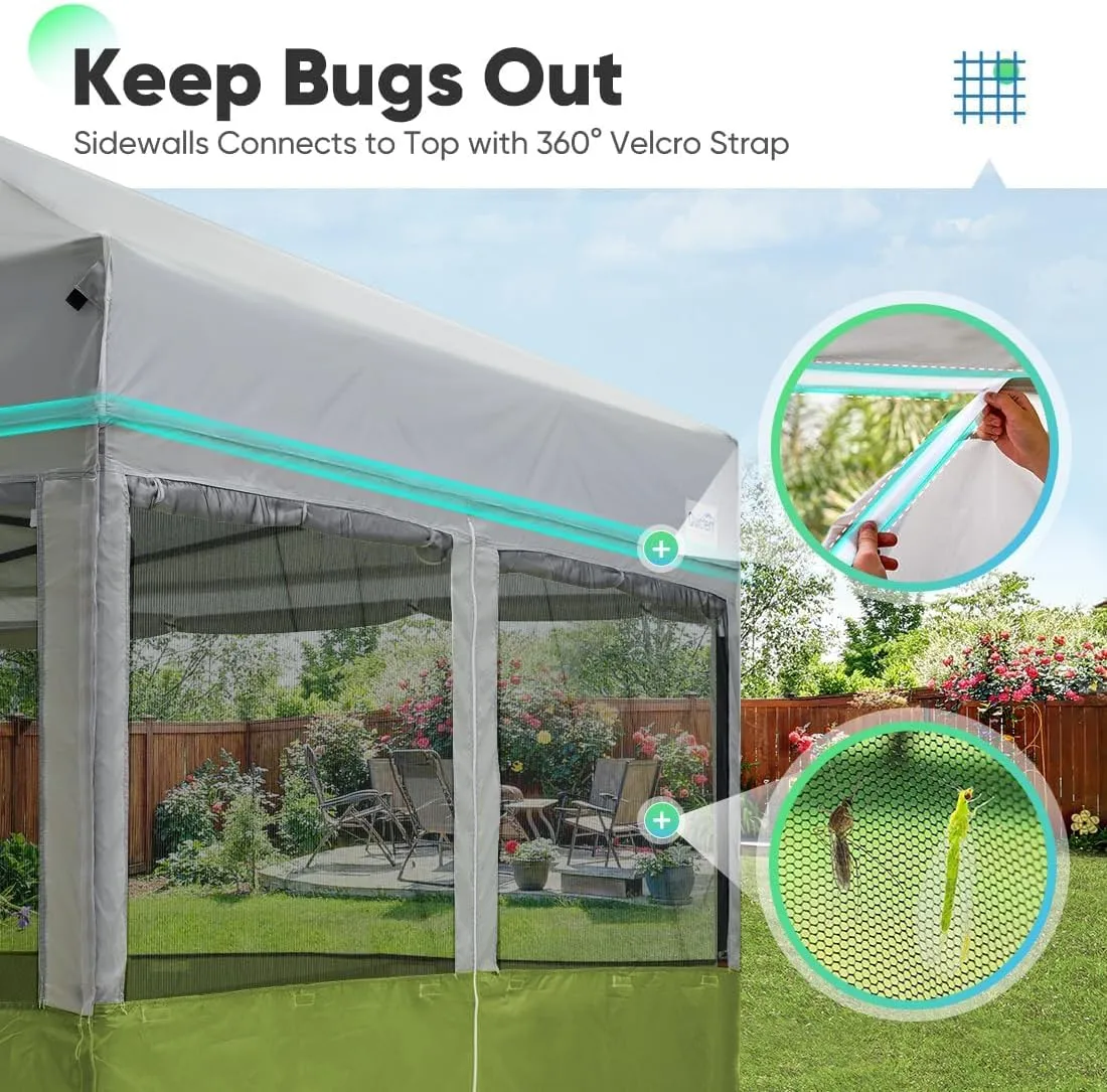 Quictent 10'x10' Pop up Canopy Tent with Sidewalls, 2 in 1 Screened Canopy with Roll-up Mesh Window Sidewalls, One Person Set up Canopy for Camping, Backyard and Outdoor Events (Green, 10'x10')