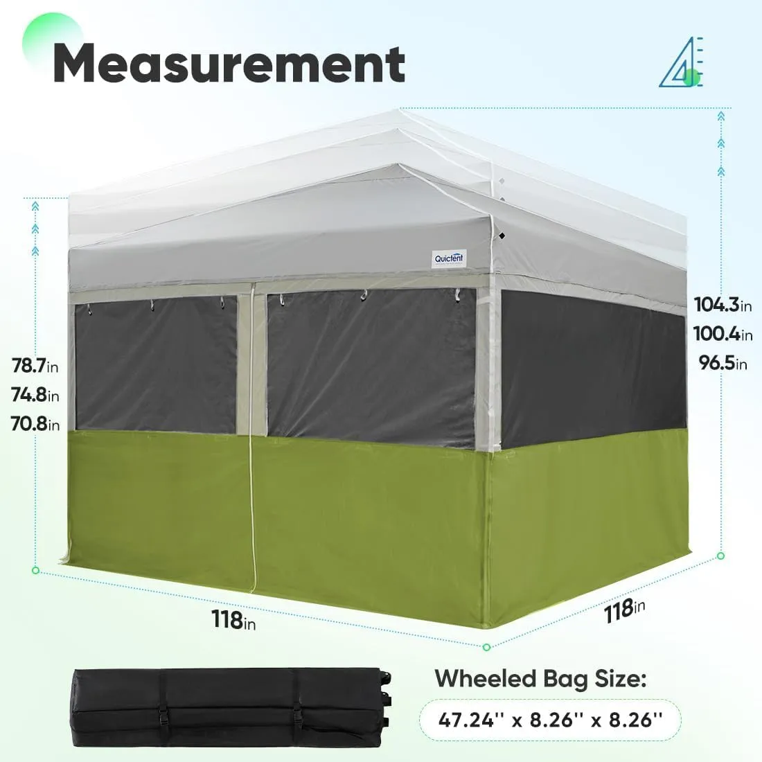 Quictent 10'x10' Pop up Canopy Tent with Sidewalls, 2 in 1 Screened Canopy with Roll-up Mesh Window Sidewalls, One Person Set up Canopy for Camping, Backyard and Outdoor Events (Green, 10'x10')