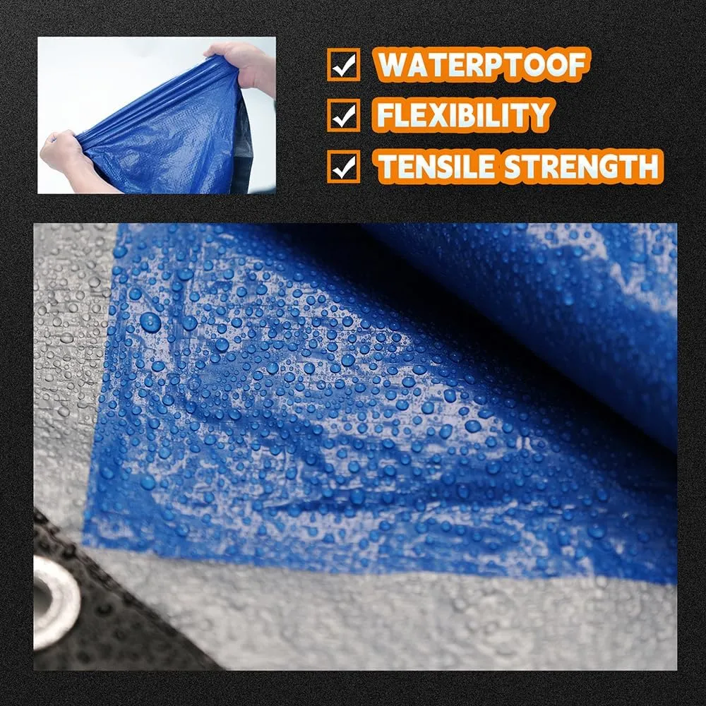 RAINDEWAY Large Tarps 30x100 Feet, 5.5 Mil - Multipurpose Waterproof Poly Tarp Cover with Metal Grommets and Reinforced Edges, Silver/Blue Tarp