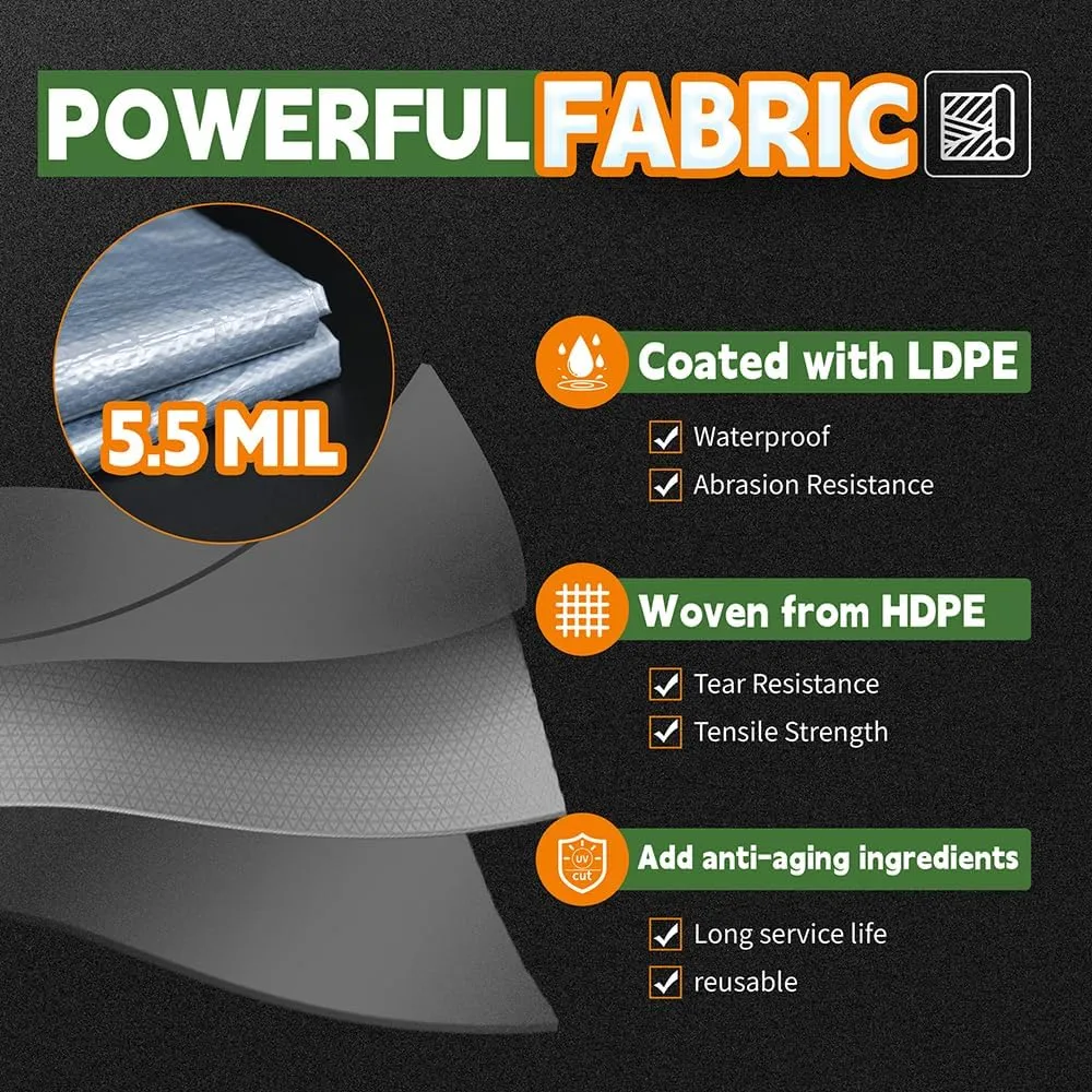 RAINDEWAY Large Tarps 30x100 Feet, 5.5 Mil - Multipurpose Waterproof Poly Tarp Cover with Metal Grommets and Reinforced Edges, Silver/Blue Tarp