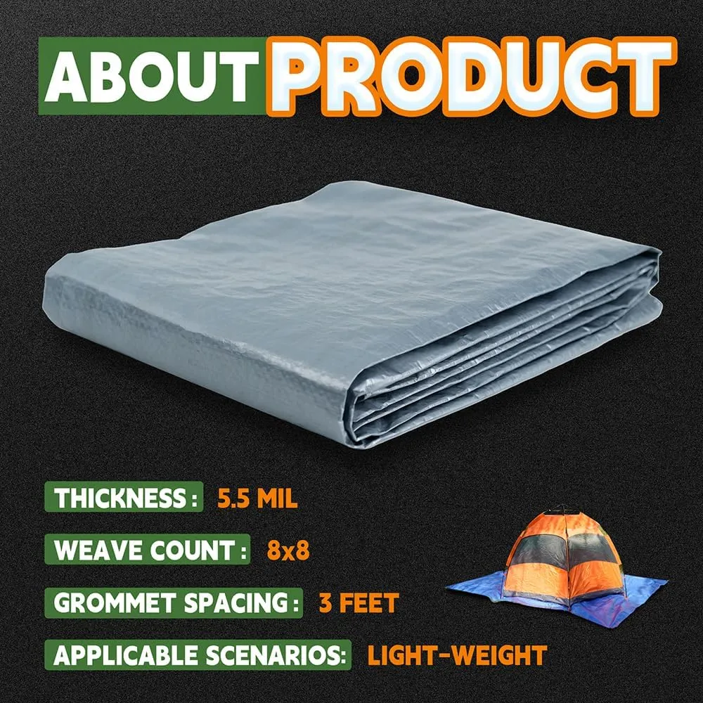 RAINDEWAY Large Tarps 30x100 Feet, 5.5 Mil - Multipurpose Waterproof Poly Tarp Cover with Metal Grommets and Reinforced Edges, Silver/Blue Tarp