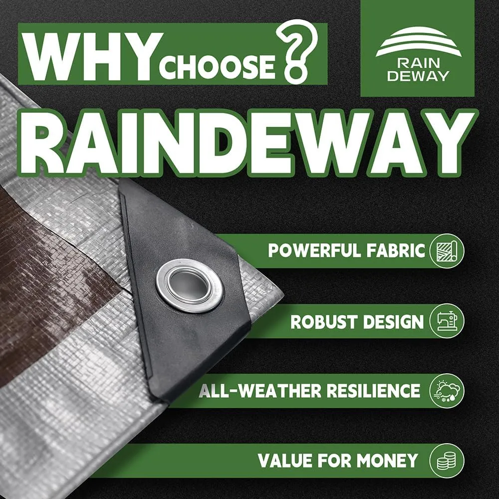 RAINDEWAY Tarps Heavy Duty Waterproof 10x14 Feet, 10Mil Multipurpose Poly Tarp Cover with Metal Grommets and Reinforced Edges, Silver/Brown Tarp by RAINDEWAY