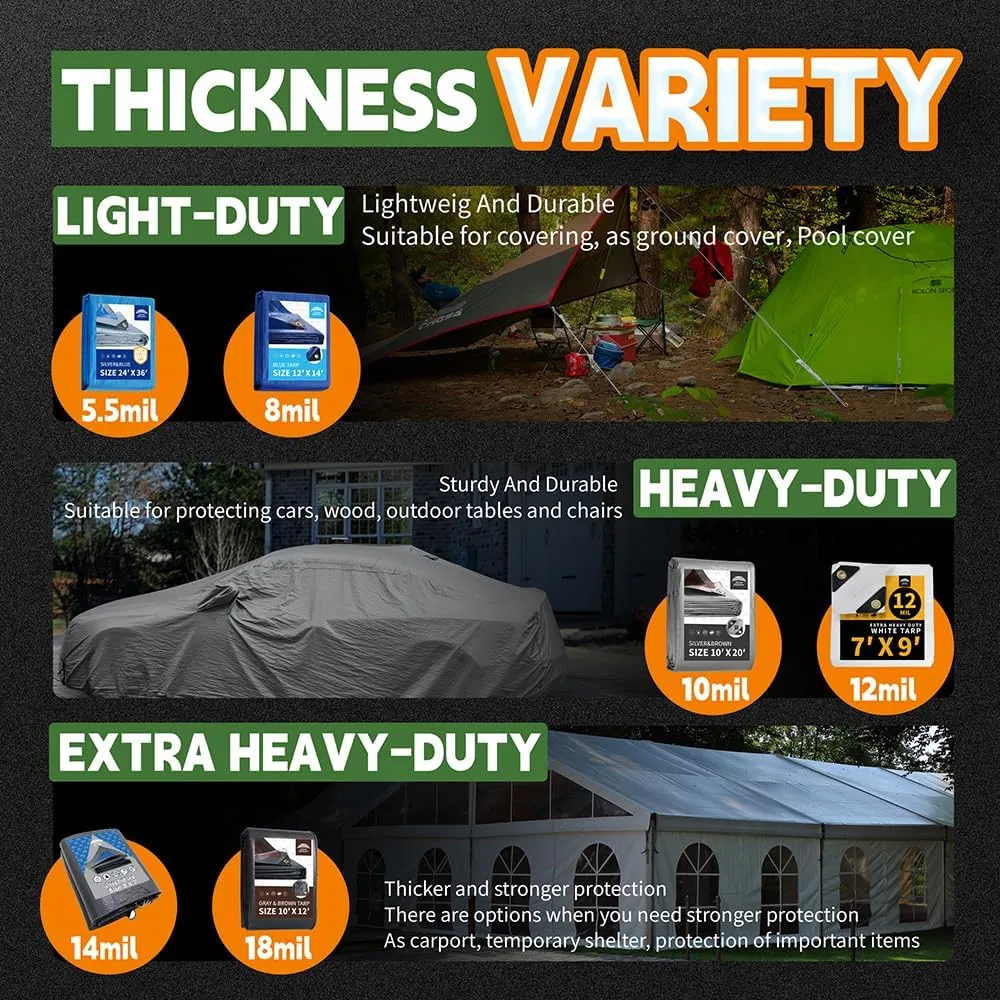 RAINDEWAY Tarps Heavy Duty Waterproof 10x14 Feet, 10Mil Multipurpose Poly Tarp Cover with Metal Grommets and Reinforced Edges, Silver/Brown Tarp by RAINDEWAY