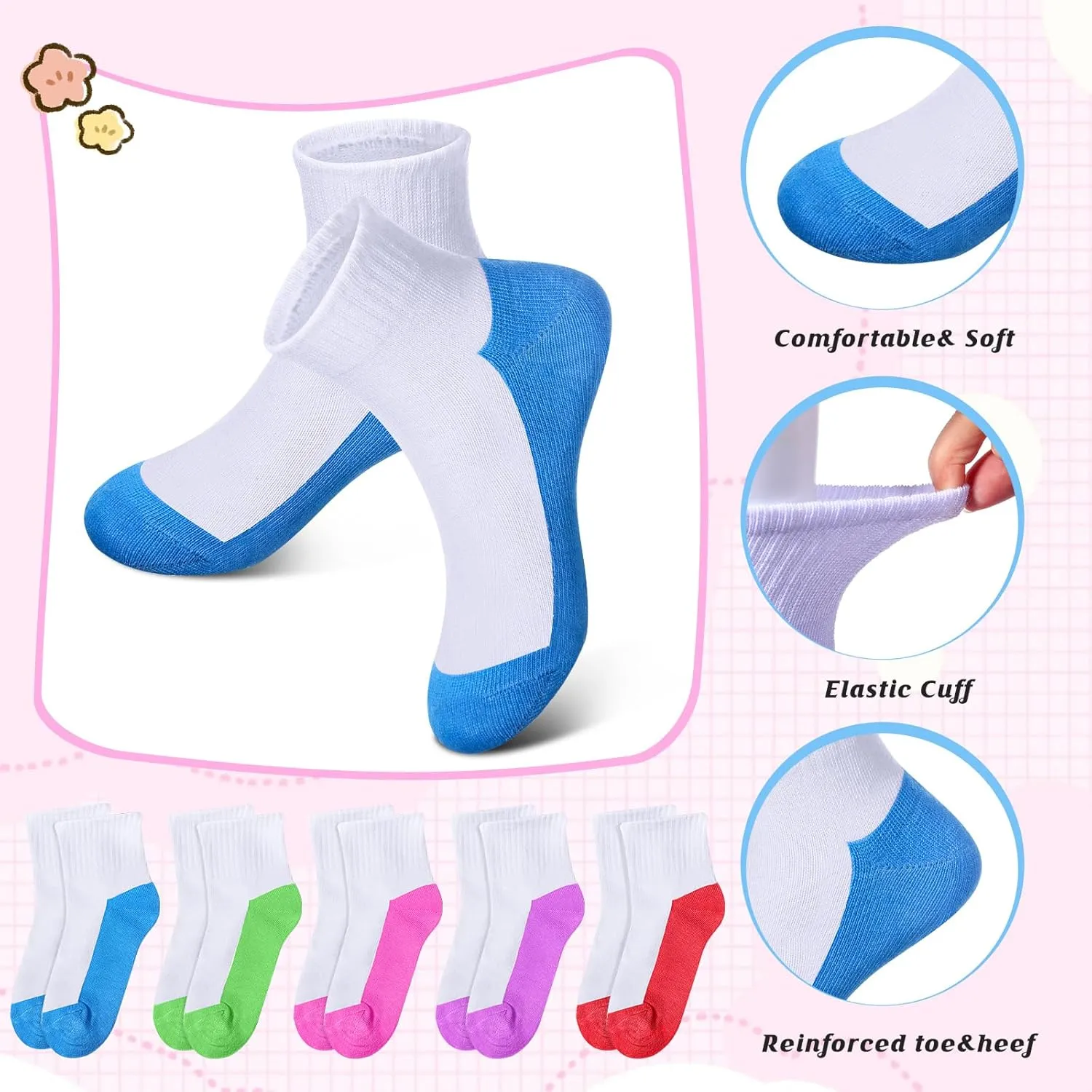 Ramede 100 Pairs Kids Socks Boys Crew Cushioned Ankle Soft Ribbed Girls Athletic Socks for Kids