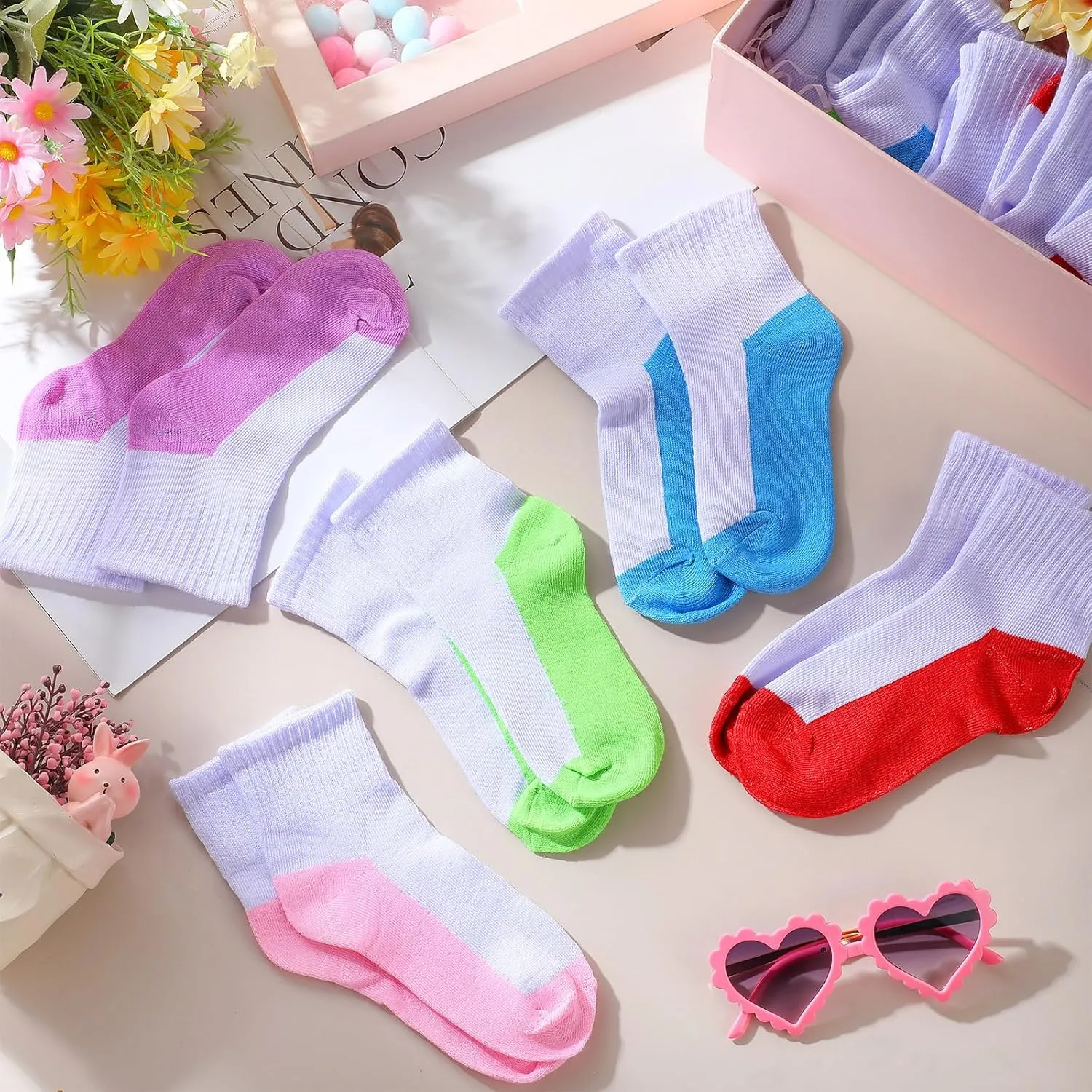 Ramede 100 Pairs Kids Socks Boys Crew Cushioned Ankle Soft Ribbed Girls Athletic Socks for Kids