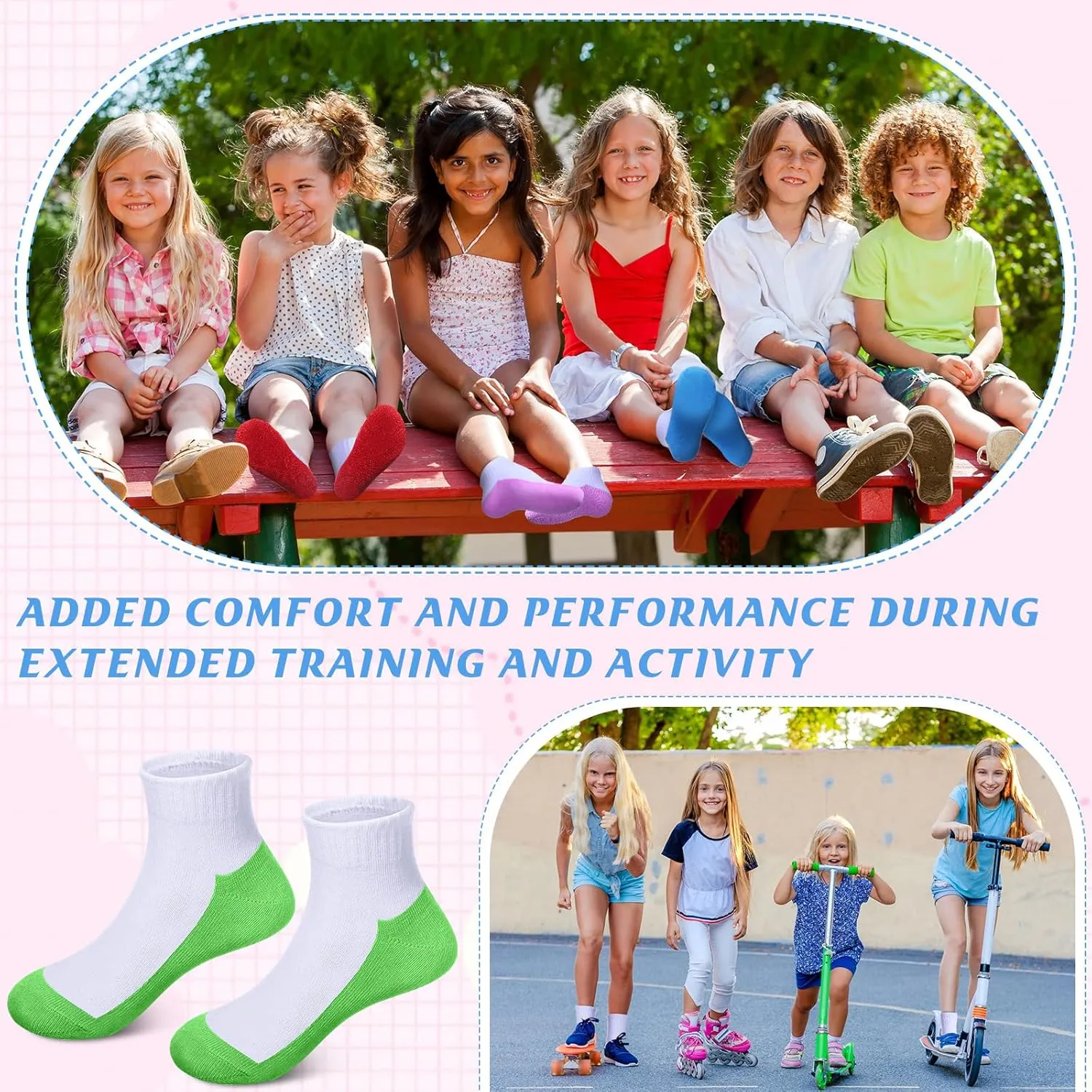 Ramede 100 Pairs Kids Socks Boys Crew Cushioned Ankle Soft Ribbed Girls Athletic Socks for Kids