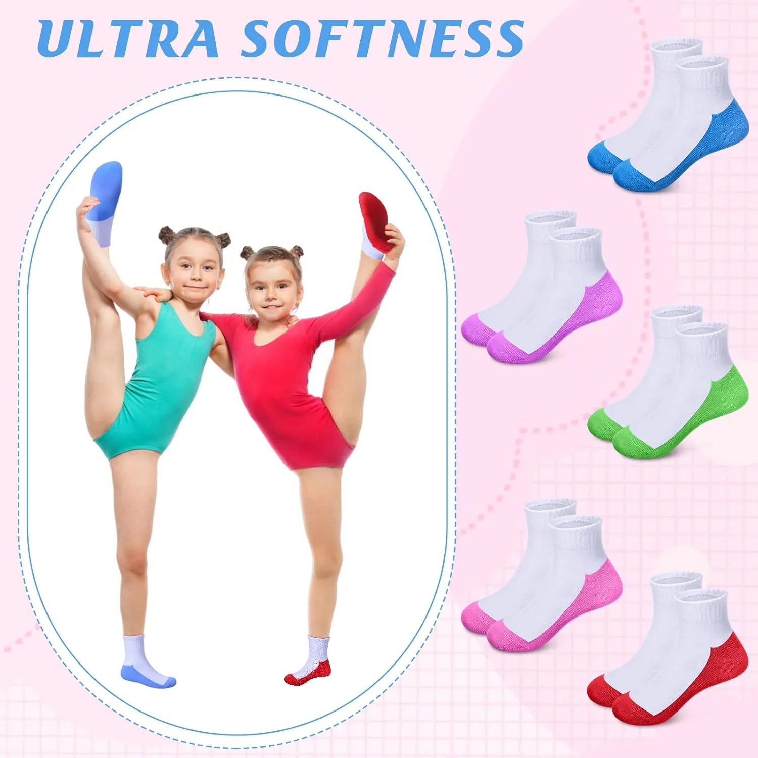 Ramede 100 Pairs Kids Socks Boys Crew Cushioned Ankle Soft Ribbed Girls Athletic Socks for Kids