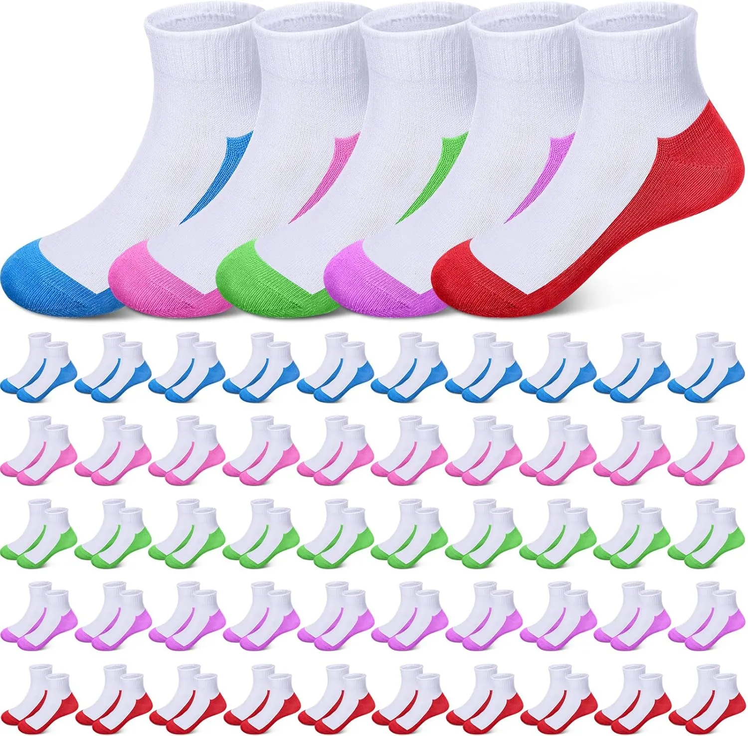 Ramede 100 Pairs Kids Socks Boys Crew Cushioned Ankle Soft Ribbed Girls Athletic Socks for Kids