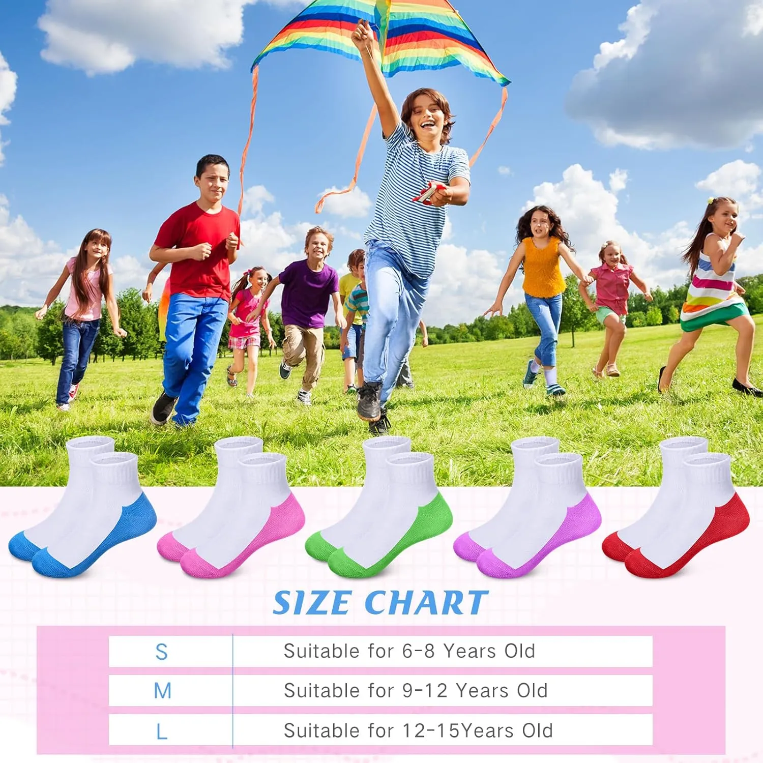 Ramede 100 Pairs Kids Socks Boys Crew Cushioned Ankle Soft Ribbed Girls Athletic Socks for Kids
