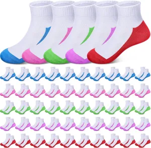 Ramede 100 Pairs Kids Socks Boys Crew Cushioned Ankle Soft Ribbed Girls Athletic Socks for Kids
