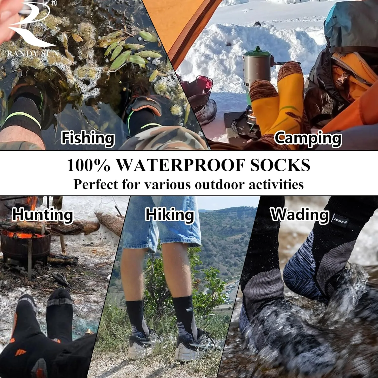 RANDY SUN Waterproof Breathable Socks, [SGS Certified] Unisex Novelty Skiing Trekking Hiking Wading Trail Socks