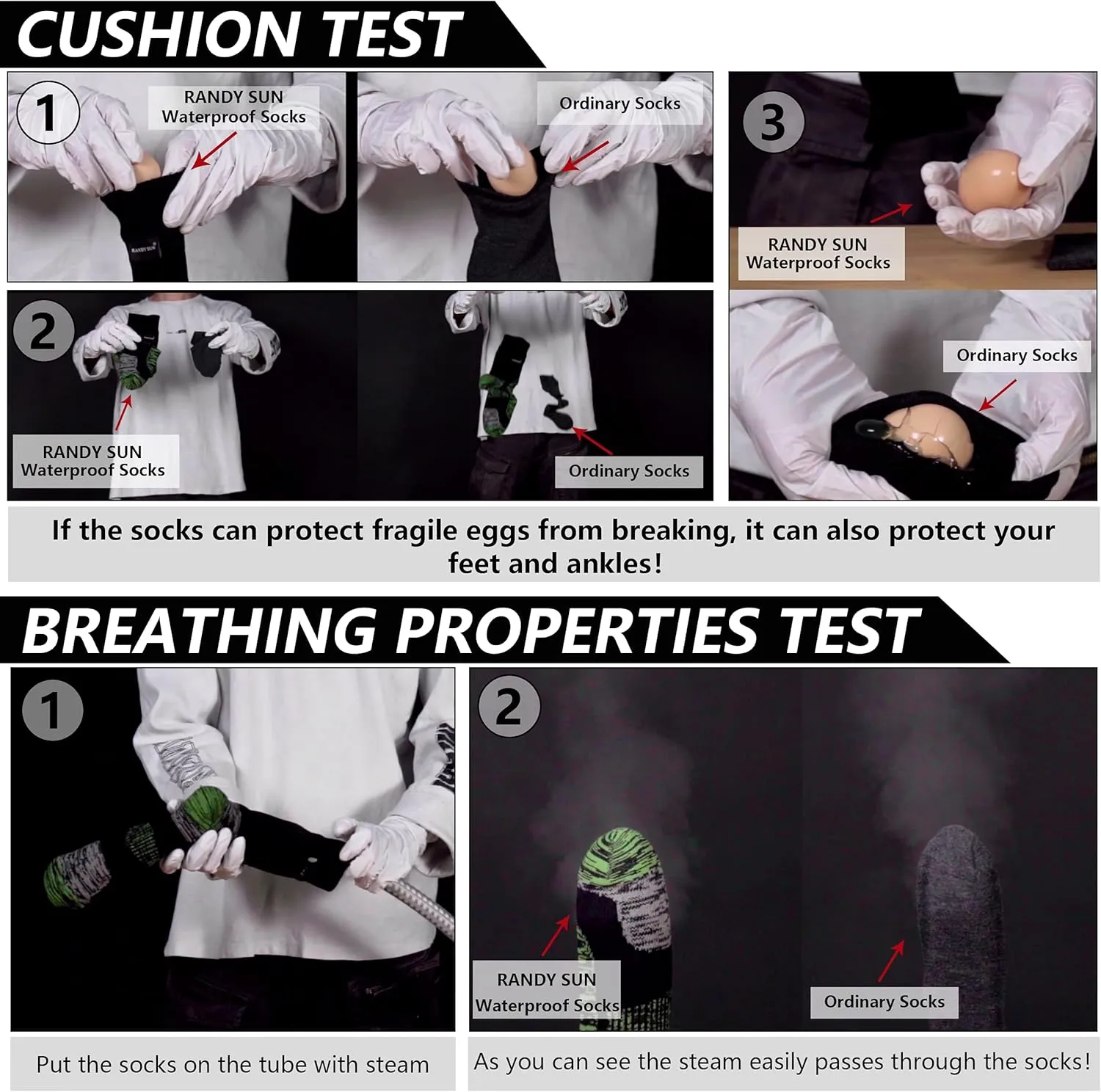RANDY SUN Waterproof Breathable Socks, [SGS Certified] Unisex Novelty Skiing Trekking Hiking Wading Trail Socks