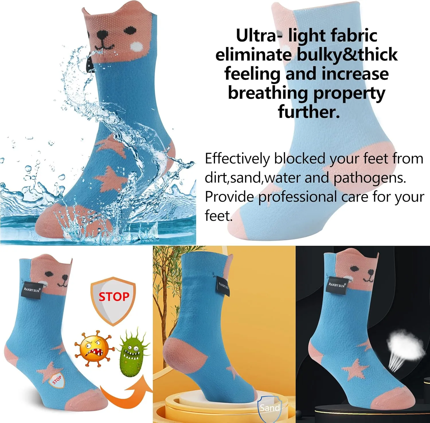 RANDY SUN Waterproof Socks, Boys Outdoor Sports Sock For Hiking/Ski/Fishing 1 Pair