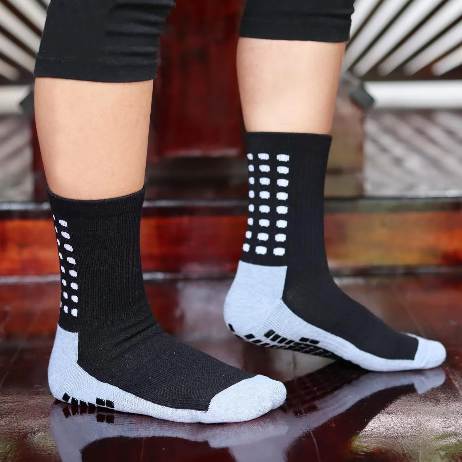 RATIVE Anti Slip Non Skid Ankle and Crew Socks with Grippers for Men Women