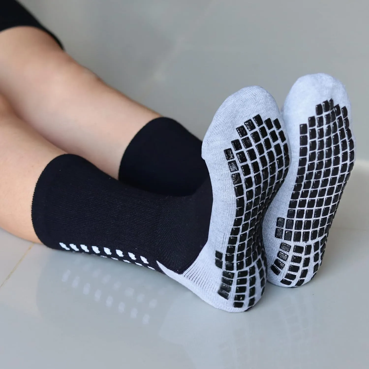 RATIVE Anti Slip Non Skid Ankle and Crew Socks with Grippers for Men Women