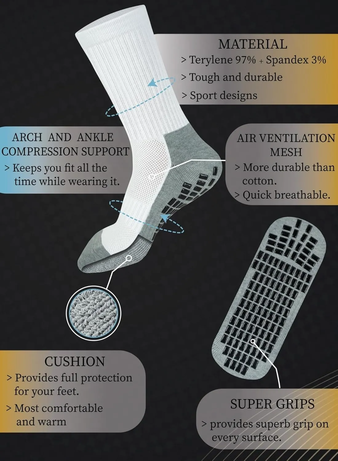 RATIVE Anti Slip Non Skid Ankle and Crew Socks with Grippers for Men Women