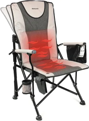 REALEAD Heated Camping Chair - Fully Padded Heated Camp Chairs for Outdoor Sports - Heavy Duty Folding Chairs Supports 400 lbs - Perfect for Outside Sport Events, Concert, Battery NOT Included
