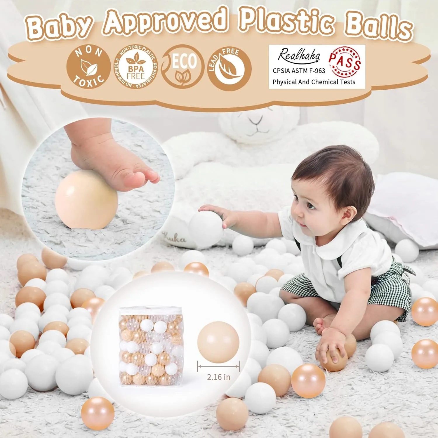 Realhaha Ball Pit Balls 100 Play Balls Plastic Balls for Baby Girls Toddlers Kids Play Tent Pool Playhouse Playpen Party Decoration 2.2 2.36 2.75 Inch