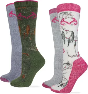 Realtree Womens Full Cushion Merino Wool Camo Pattern Crew Socks 4 Pair Pack (Olive/Black Camo, Pink/Grey, Women's Shoe Size 6-9 - Sock Size Medium)