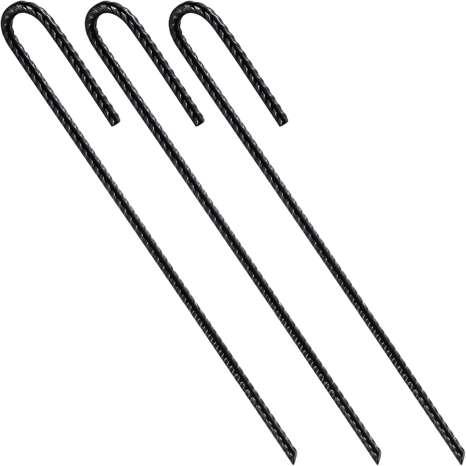 Rebar Stakes U/J Hook Extra Heavy Duty,(50pcs) 12 inch x 1/4 inch Rust Proof Coated Steel Ground Stakes Ground Anchors, Garden Stake Metal Stakes Tent Stakes Trampoline Anchors (J-Hook)