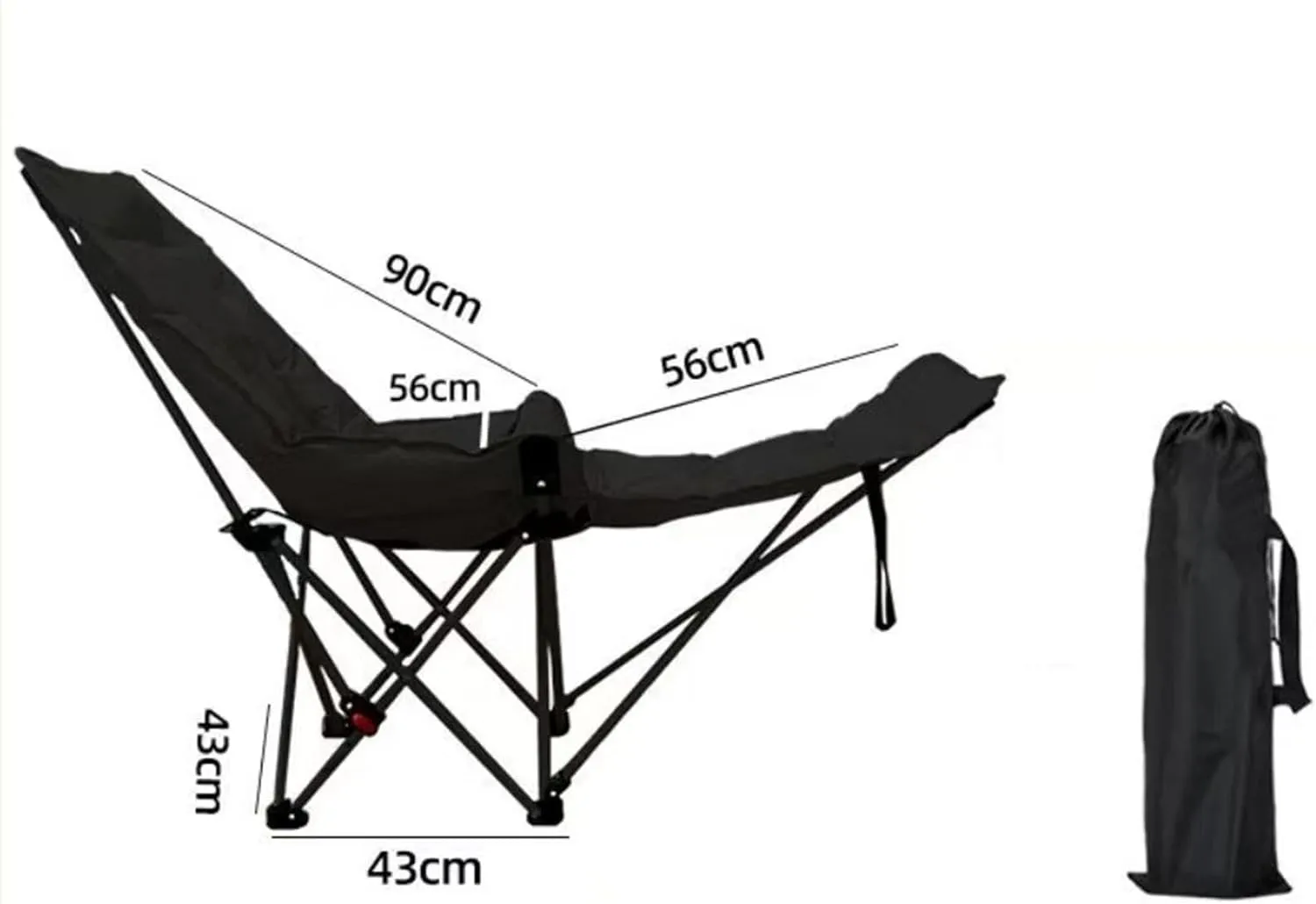Reclining Camping Chair Foldable Folding Camp Chair with Storage Bag with Removable Footrest for Park Beach Garden Travel, Black