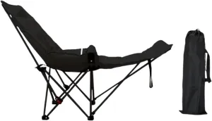 Reclining Camping Chair Foldable Folding Camp Chair with Storage Bag with Removable Footrest for Park Beach Garden Travel, Black