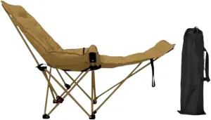 Reclining Camping Chair with Removable Footrest Lounge Chair with Carry Bag Portable for Picnic Travel Lawn Fishing Pool, Khaki
