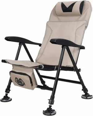 Reclining Fishing Chair,Portable Foldable Fishing Chair for Adults,Outdoor Camping Chair with Oxford Cloth,Fishing Hunting Chair Seat with Storage Bag,4 Legs Adjustable Height Khaki