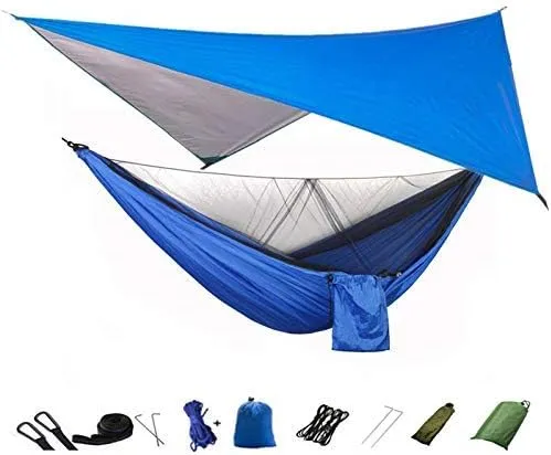 Recreation Camping Hammock with Mosquito Net and Rain Fly Tarp,Portable Parachute Tree Hammock Nylon Swing Hammocks Sun Shelter Rain Fly Gifts for Hikers