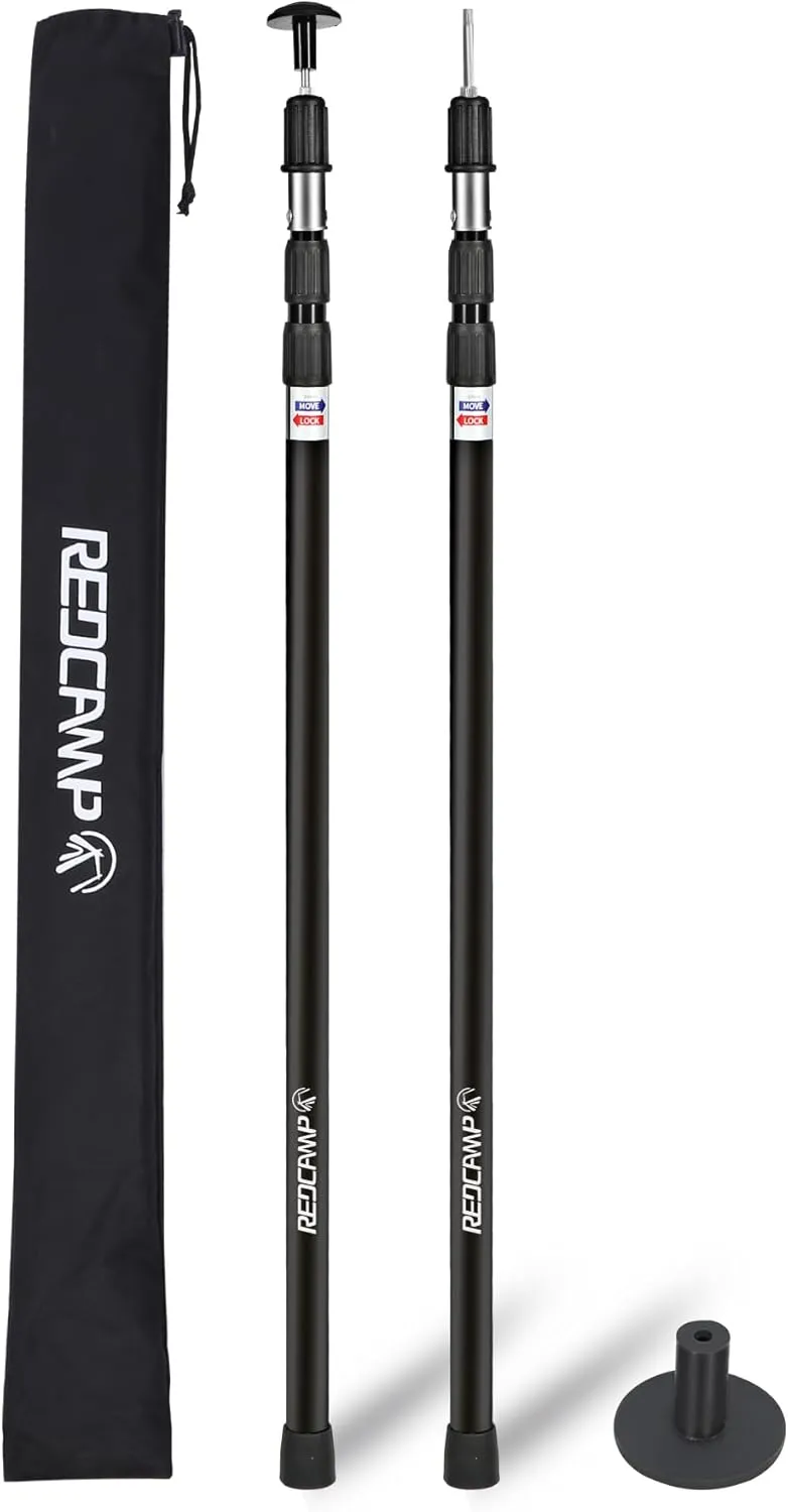 REDCAMP Aluminum Adjustable Camping Tarp Poles, Set of 2, 36in to 90in Telescoping Lightweight Waterproof Tent Poles, Multi-Purpose Extension Paint Roller/Gutter Cleaning/Duster Pole, Black