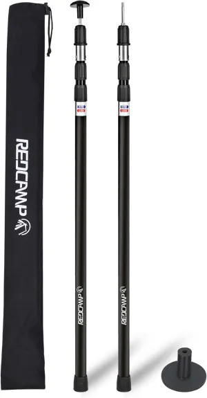 REDCAMP Aluminum Adjustable Camping Tarp Poles, Set of 2, 36in to 90in Telescoping Lightweight Waterproof Tent Poles, Multi-Purpose Extension Paint Roller/Gutter Cleaning/Duster Pole, Black