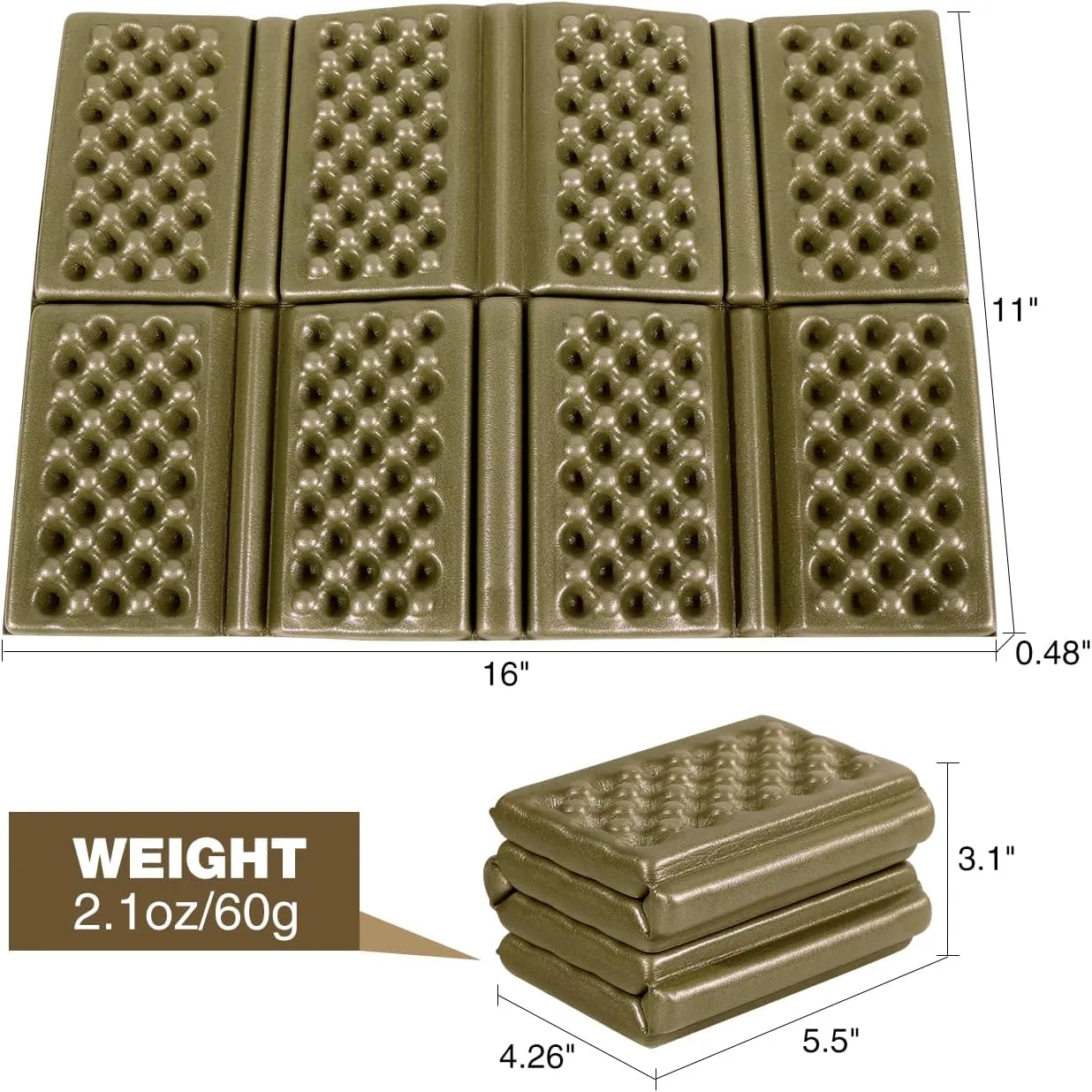 REDCAMP Foam Hiking Seat Pad, Foldable Z Ultralight Sitting Pad for Camping Backpacking Stadium Outdoor,Khaki 2pcs