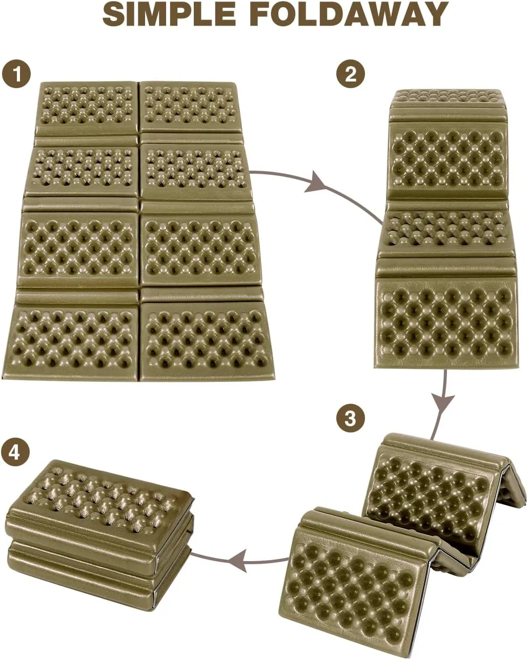 REDCAMP Foam Hiking Seat Pad, Foldable Z Ultralight Sitting Pad for Camping Backpacking Stadium Outdoor,Khaki 2pcs