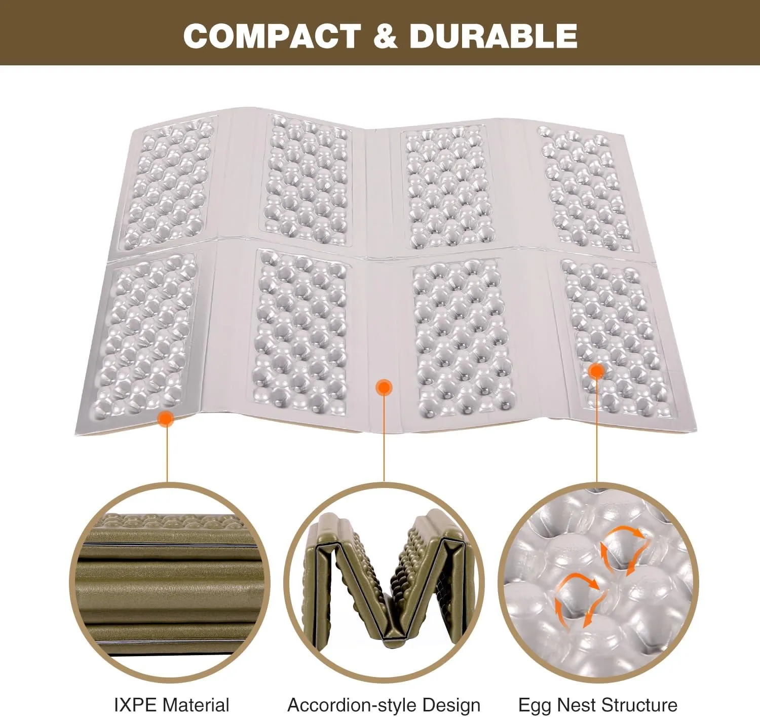 REDCAMP Foam Hiking Seat Pad, Foldable Z Ultralight Sitting Pad for Camping Backpacking Stadium Outdoor,Khaki 2pcs