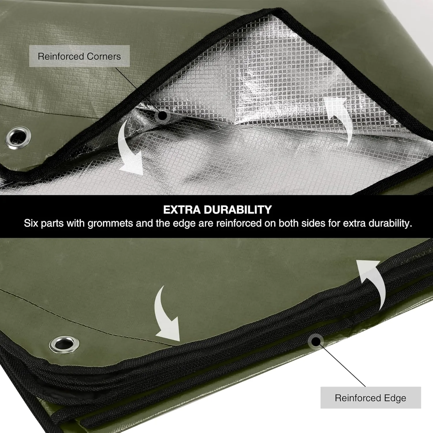 RedSwing 6 Pack Heavy Duty Waterproof Emergency Thermal Tarp, Insulated Survival Blanket for Outdoor Camping, Hiking, and Emergency Shelter, Green