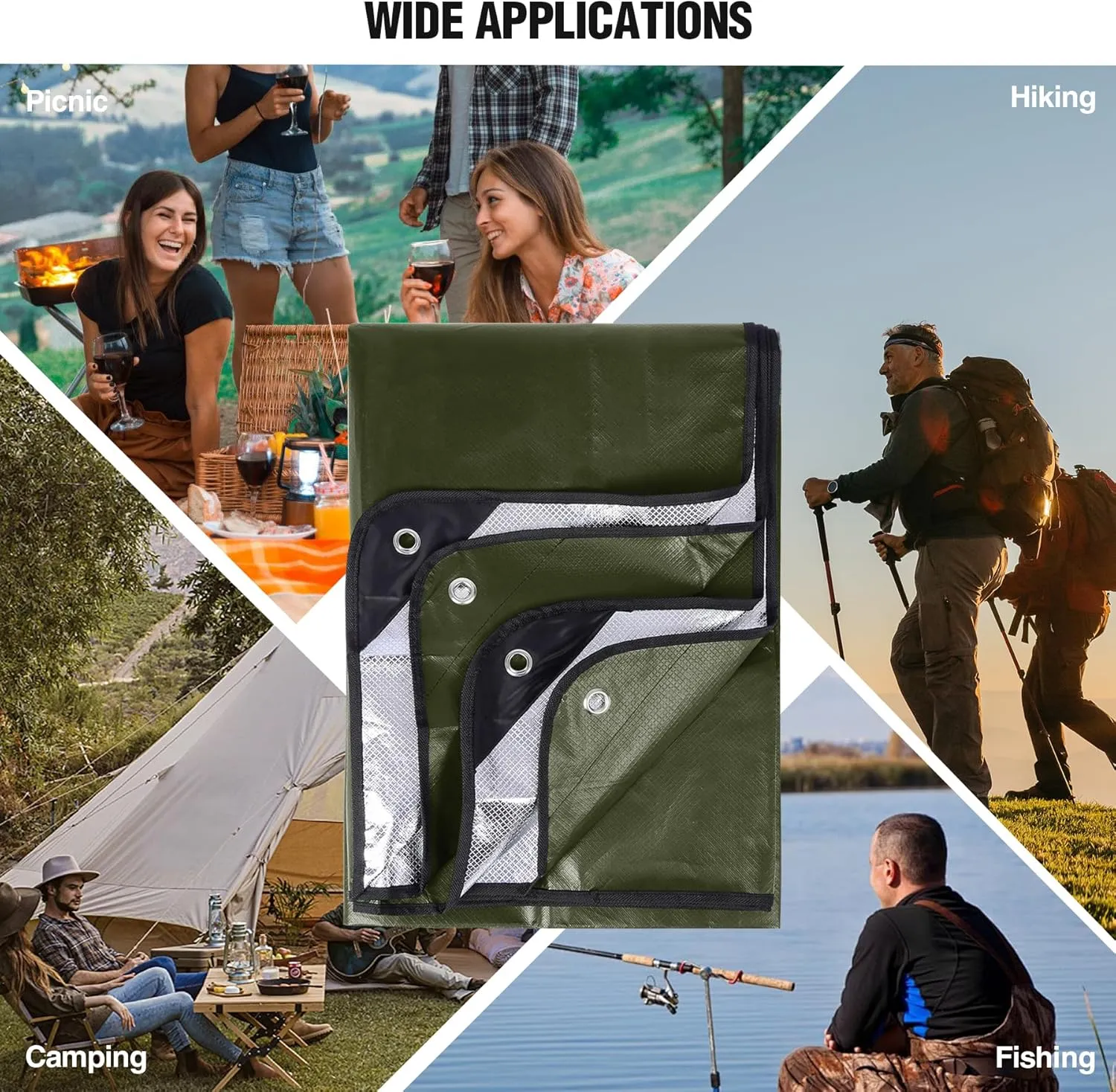 RedSwing 6 Pack Heavy Duty Waterproof Emergency Thermal Tarp, Insulated Survival Blanket for Outdoor Camping, Hiking, and Emergency Shelter, Green