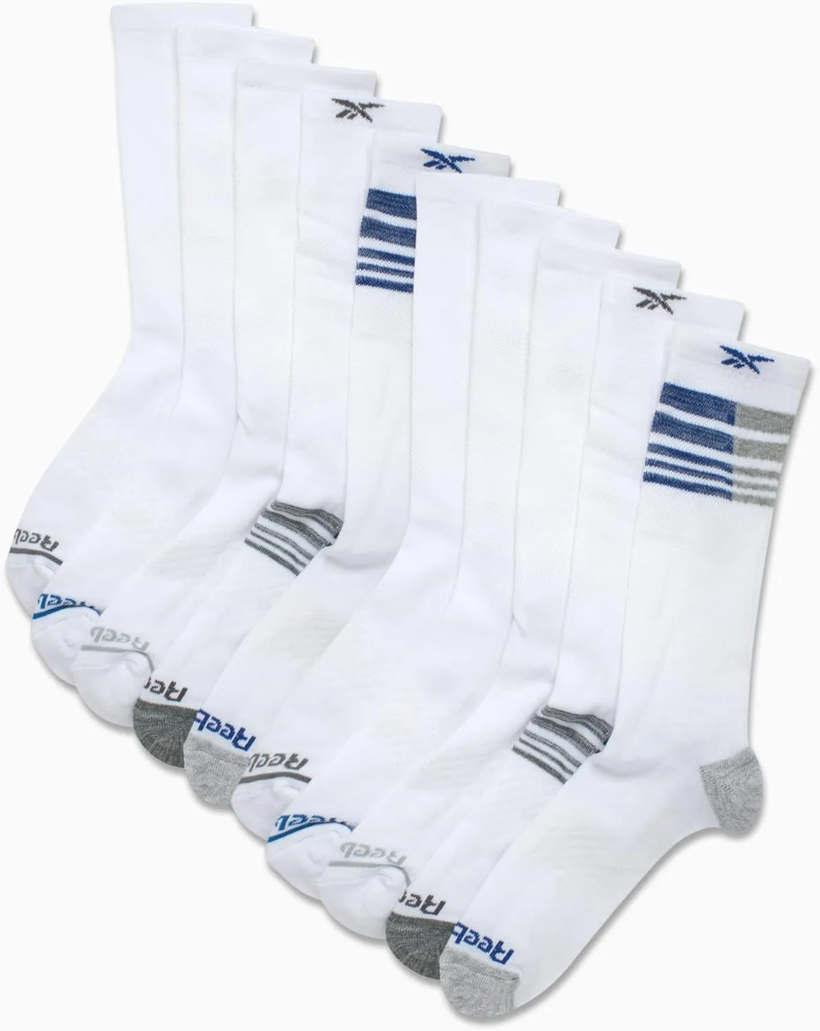 Reebok Men's Crew Socks - 10 Pack Stretch Performance Cushioned Crew Socks - Arch Support Athletic Socks for Men (6-12.5)