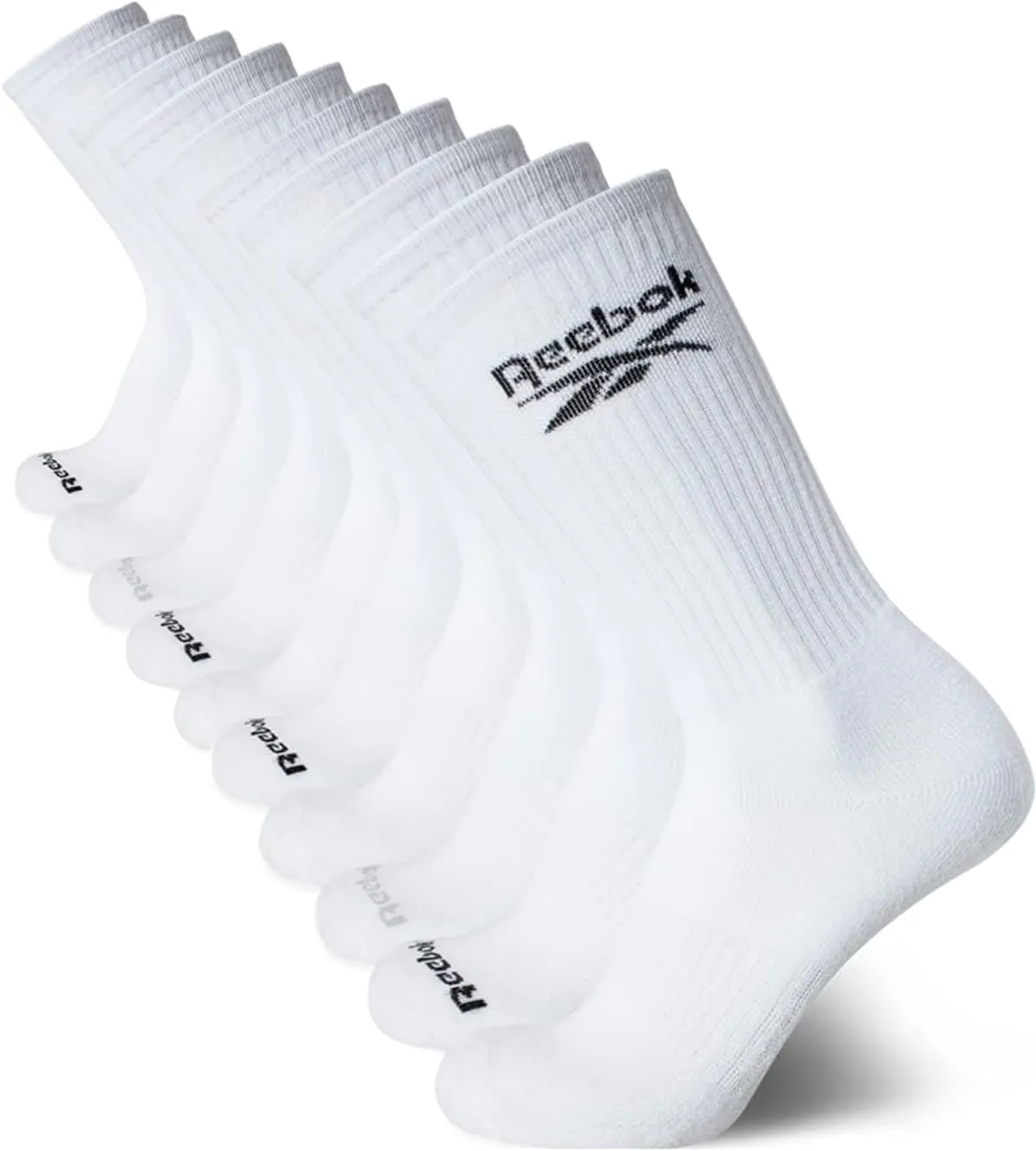 Reebok Men's Crew Socks - 10 Pack Stretch Performance Cushioned Crew Socks - Arch Support Athletic Socks for Men (6-12.5)