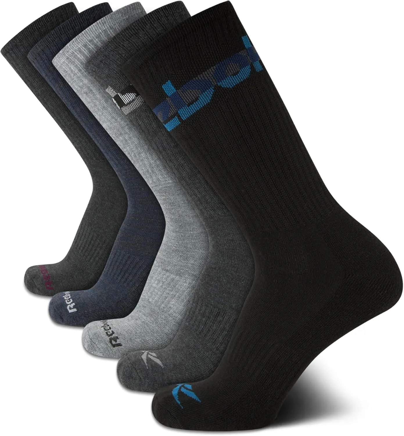 Reebok Mens Crew Socks - 5 Pack Breathable Cushioned Moisture-Wicking Athletic Performance Running Socks for Men (6-12.5)