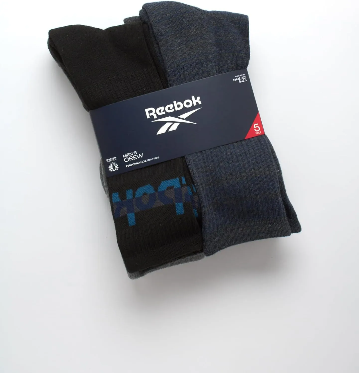 Reebok Mens Crew Socks - 5 Pack Breathable Cushioned Moisture-Wicking Athletic Performance Running Socks for Men (6-12.5)