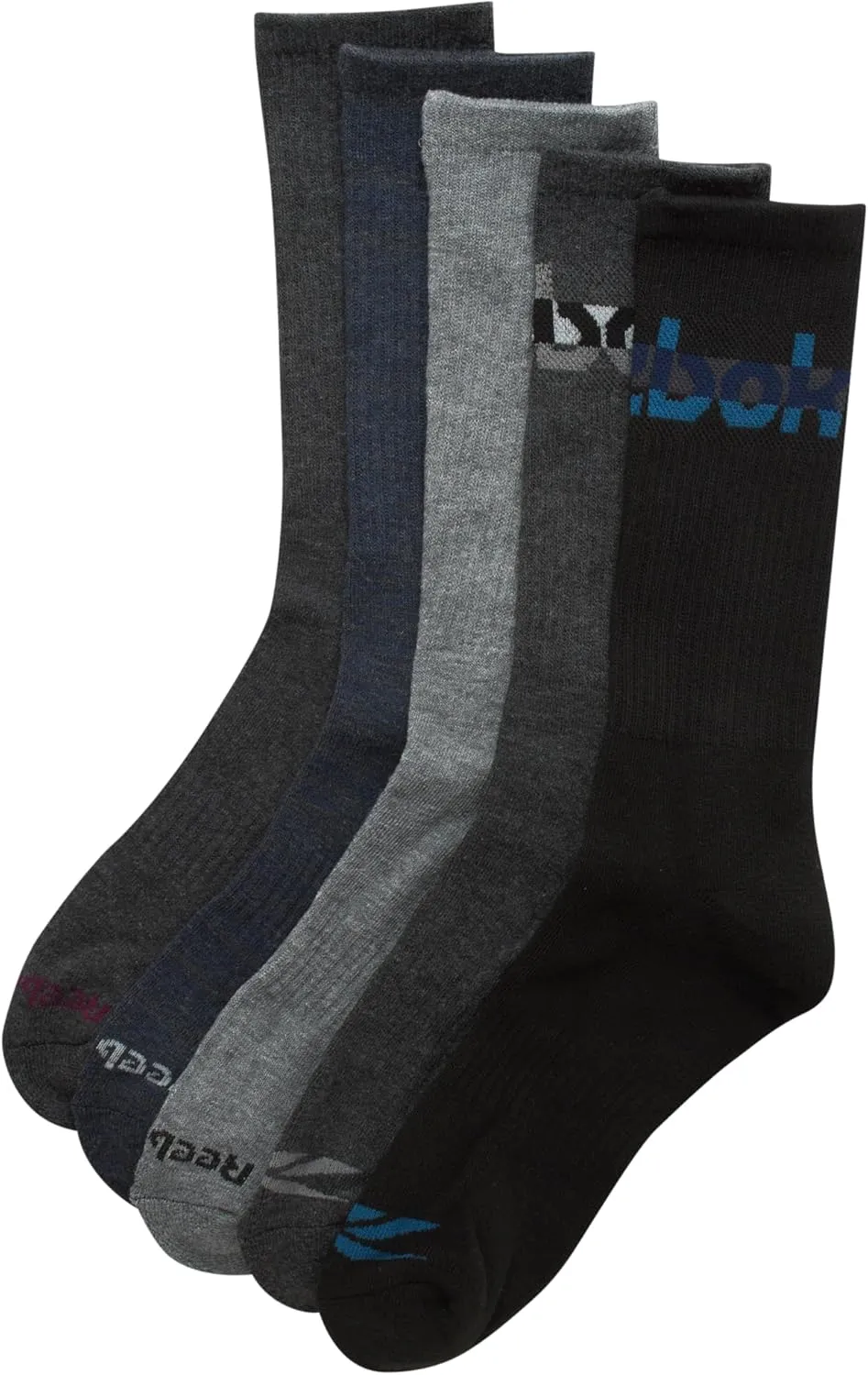 Reebok Mens Crew Socks - 5 Pack Breathable Cushioned Moisture-Wicking Athletic Performance Running Socks for Men (6-12.5)